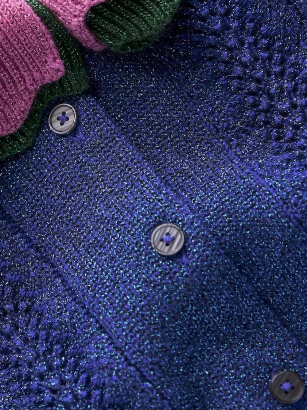 Boden / Ruffled Collar Blue Cardigan with Pink Accent - Picture 5 of 9